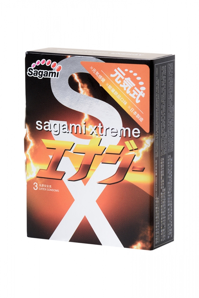 Презервативы тонкие "Sagami Xtreme Energy Drink" со вкусом энергетика, 3шт 