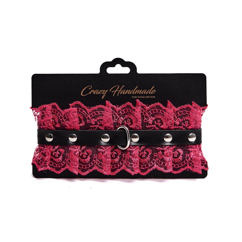 Ошейник "Crazy Handmade" кружево фуксия 